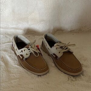Margaritaville Tan and White Boat Shoes